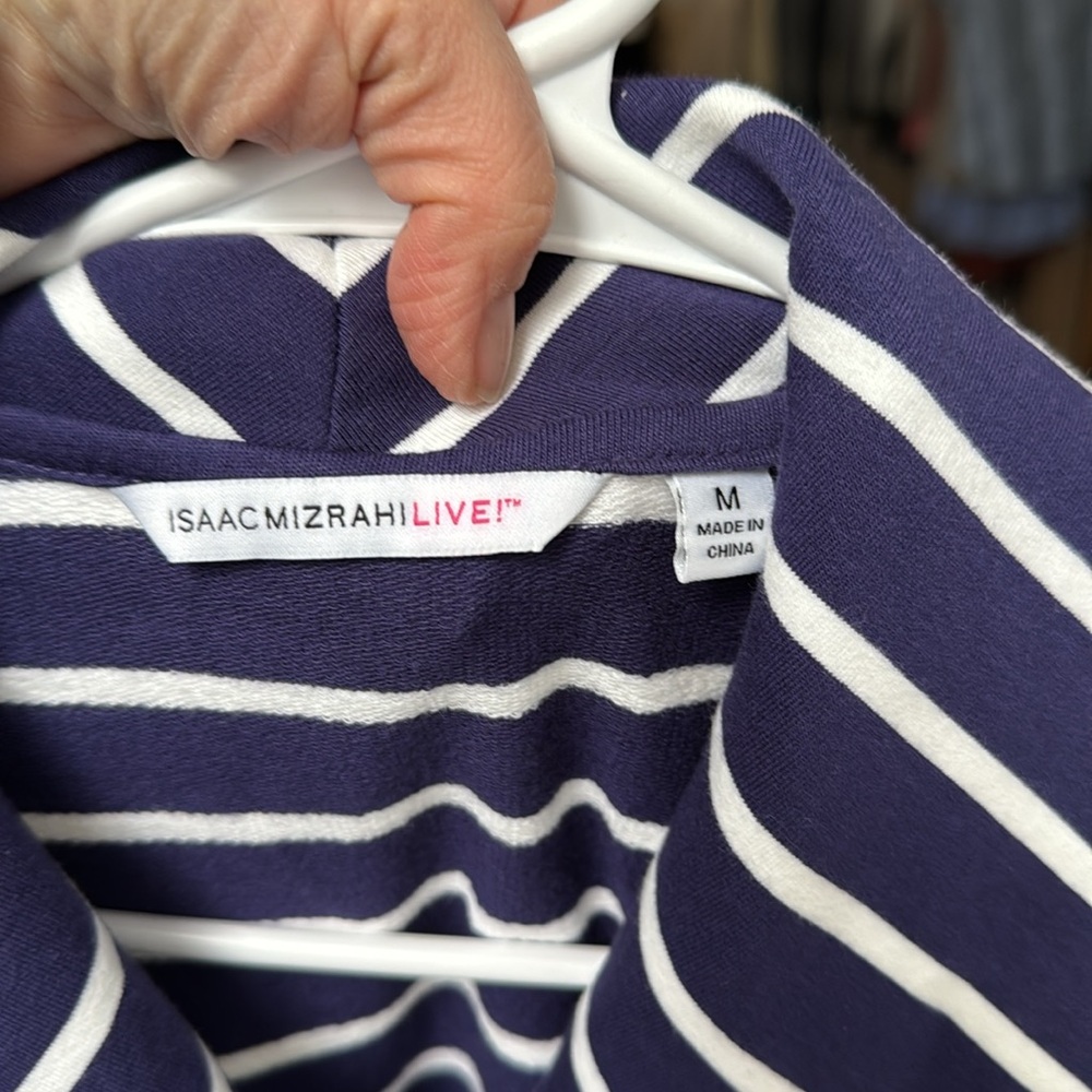 Isaac Mizrahi Live Navy and White Striped Blazer - Picture 3 of 3